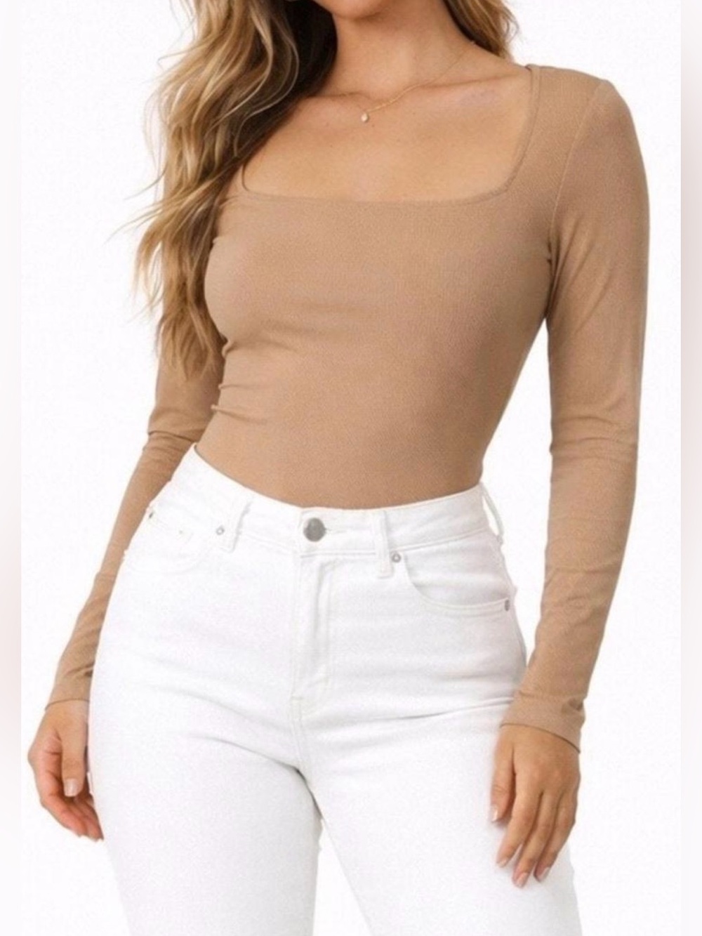 Abercrombie & Fitch Womens Beige Square Neck Bodysuit Size Large Seamless